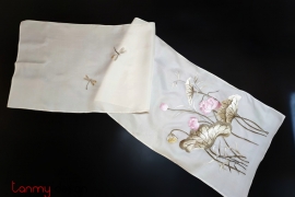 Organza silk scarf hand-embroidered with lotus
